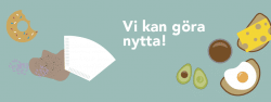 En illustrerad bild på exempel på matavfall som ett stekt ägg, en brödskiva, en äppelskrutt och ett kaffefilter och texten "vi kan göra nytta".