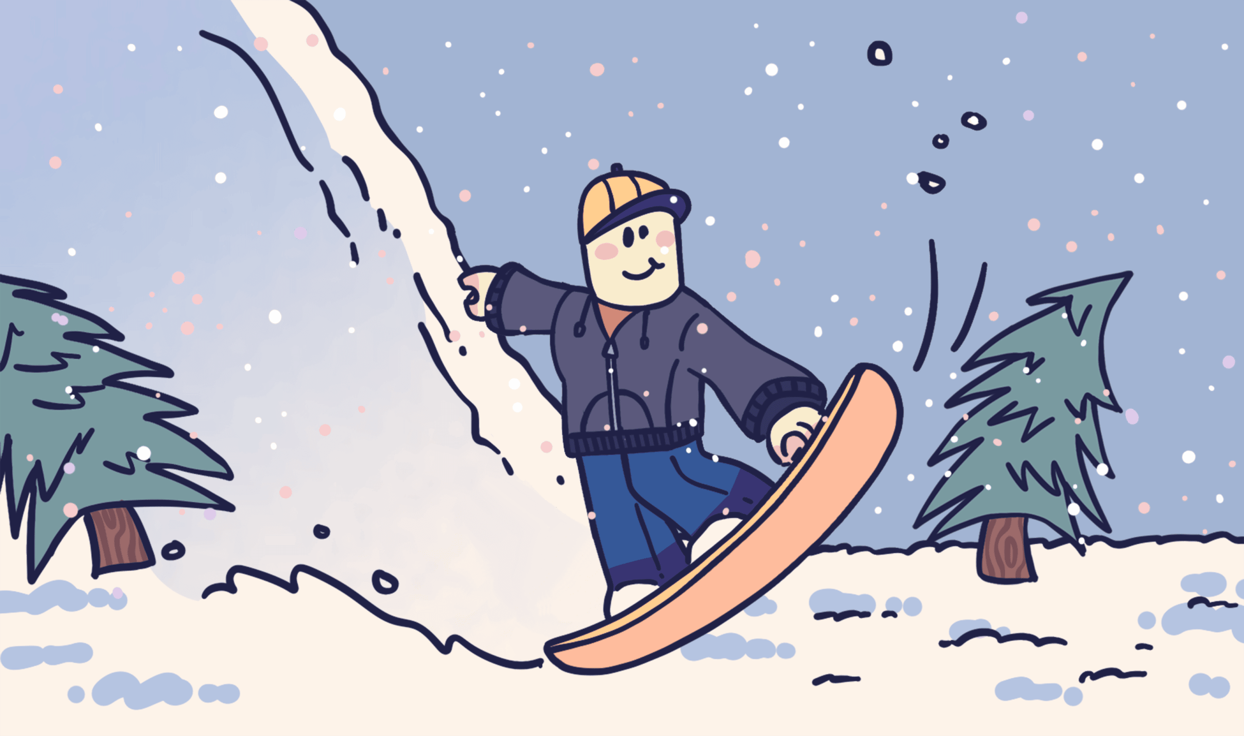 En animerad snowboardåkare i en backe.