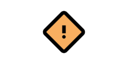 Orange symbol med svart utropstecken.